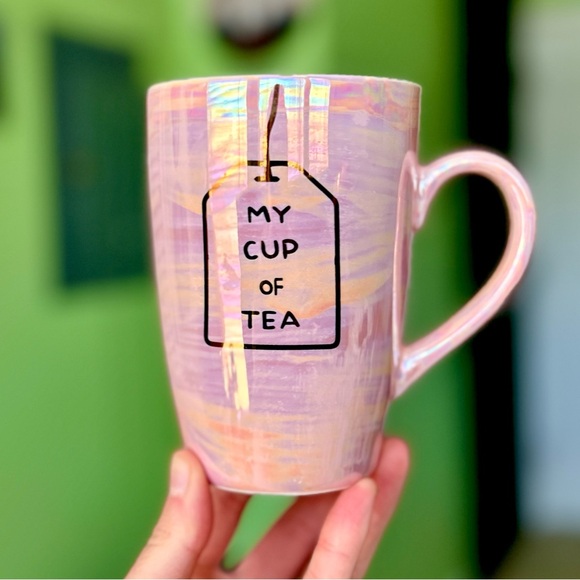 Pink Tea Bag Iridescent My Cup of Tea Pretty Kitchen Ceramic Dining Mug Cup - Picture 1 of 5